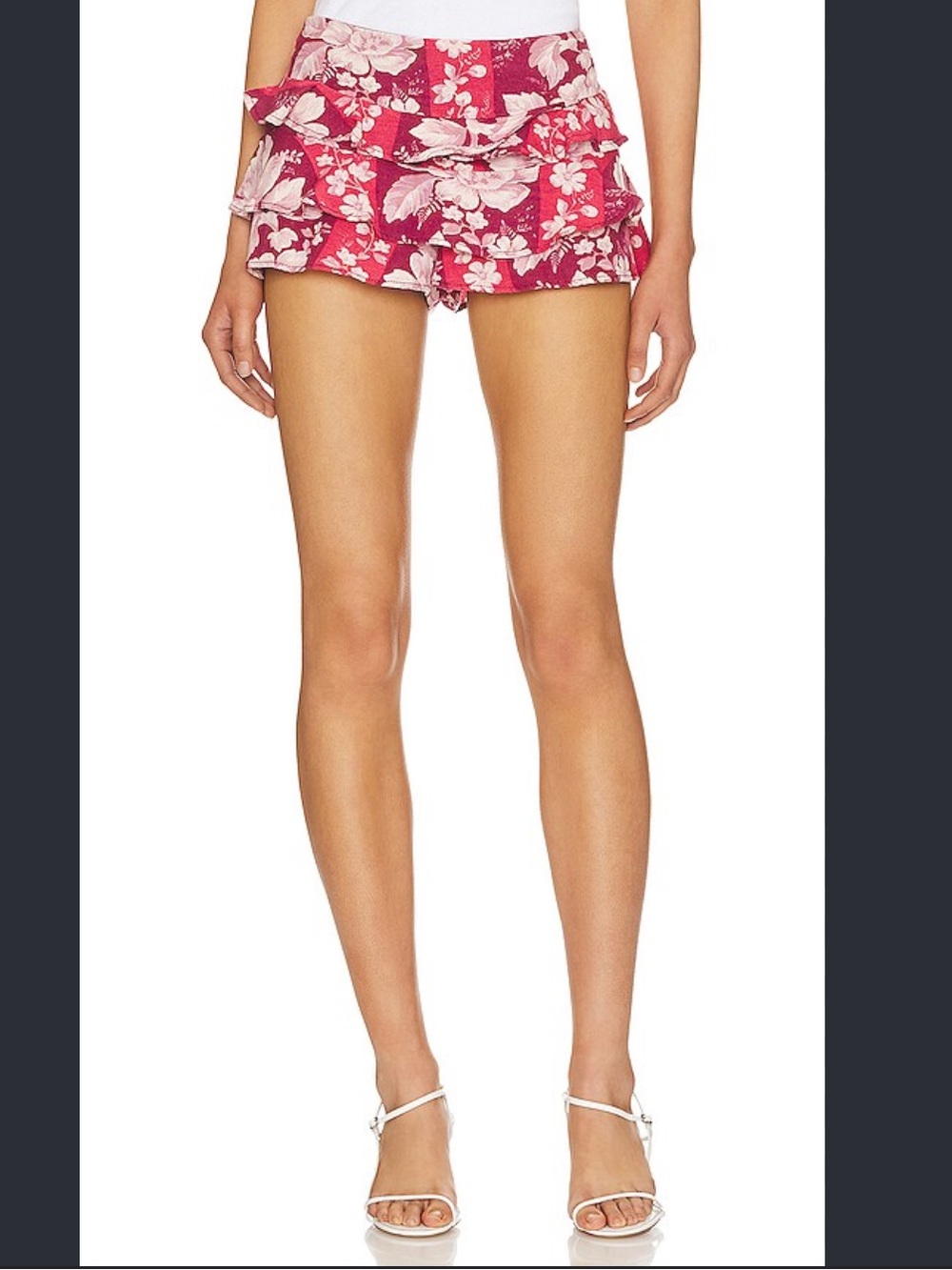 Free People Days Gone By Tiered Shorts Linen Blend Red Floral Size M coquette